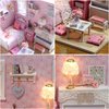 Dollhouse Miniature DIY Kit with Decoration Furniture and LED Lights, Handmade 3D Miniature Dollhouse with Tools and Cover, DIY Wooden Dollhouse with English Instructions (Sunshine Princess Style)
