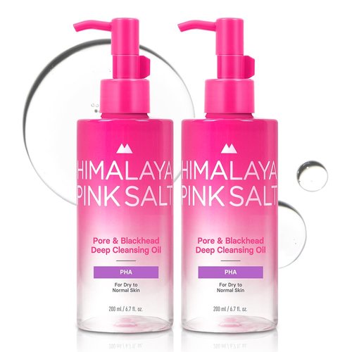 HIMALAYA PINKSALT Pore & Blackhead Deep Cleansing Oil PHA, 6.7 fl oz 2 Pack - Gentle Hydrating Oil Cleanser for Dry, Sensitive Skin, Low pH Makeup Blackhead Remover