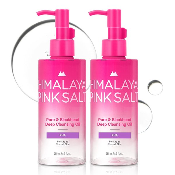 HIMALAYA PINKSALT Pore & Blackhead Deep Cleansing Oil PHA, 6.7 fl oz 2 Pack - Gentle Hydrating Oil Cleanser for Dry, Sensitive Skin, Low pH Makeup Blackhead Remover