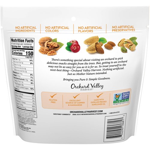 Orchard Valley Harvest Omega 3 Mix, 1 Ounce Bags (Pack of 8) Walnuts, Cranberries, Almonds, and Pistachios
