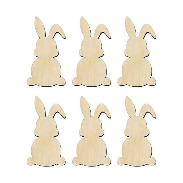 6 Pack of 3 inch Bunny shaped cutouts, Rabbit Wood cutouts, Unfinished Easter Bunny wood cutout, DIY Craft wooden cutout