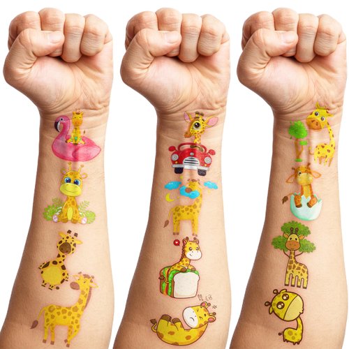 Generic Giraffe Temporary Tattoos Birthday Party Supplies Favors Decorations Super Cute 96PCS Fake Tattoos Stickers for Boys Girls School Classroom Rewards Gifts Ideal
