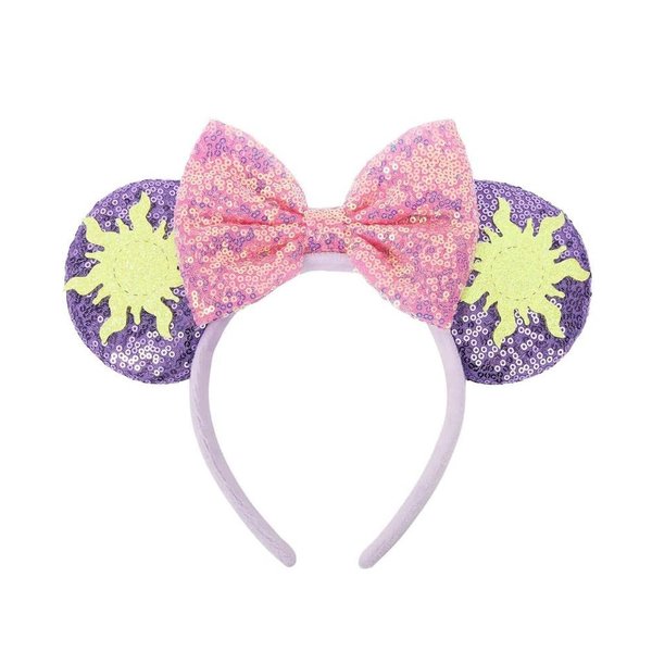 ASHONE Mouse Ears Headbands for Women Girls Boys Groups Mouse Ears Shiny Bows for Birthday Themed Events Accessories Party (Purple, One Size)