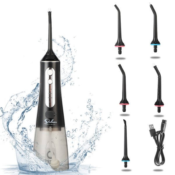 Simple Deluxe Water Flosser with 5 Jet Tips, Oral Irrigator, Teeth Cleaner, 4 Cleaning Modes, IPX7 Waterproof, 300ML Water Tank, Rechargeable, Portable for Travel & Home, Black (HIFOSEORAL135P01B)