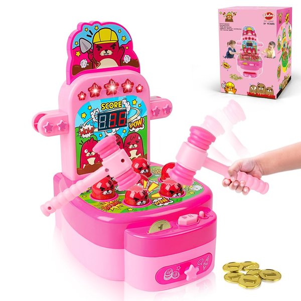 VATOS Whack Game Mole, Mini Electronic Arcade Game with 2 Hammers, Pounding Toys Toddler Toys for 3 4 5 6 7 8 Years Old Boys Girls, Whack Game Mole Toy, Developmental Toy Interactive Toy (Pink)