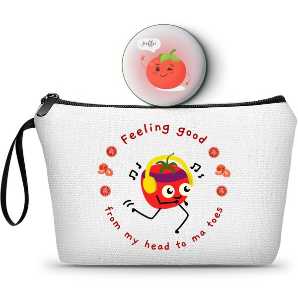 KONSOM Cosmetic Bag with Mirror, Travel, Bathroom, Outdoor, Red, Canvas, Eco-friendly, Cosmetic Case