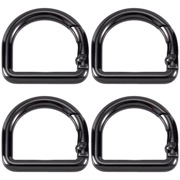 HINZIC 4 Pack D Ring Spring Key Hooks Keyring Clip Buckles Clasp Clamps for Belt Backpacks Handbag Purse Strap- Black