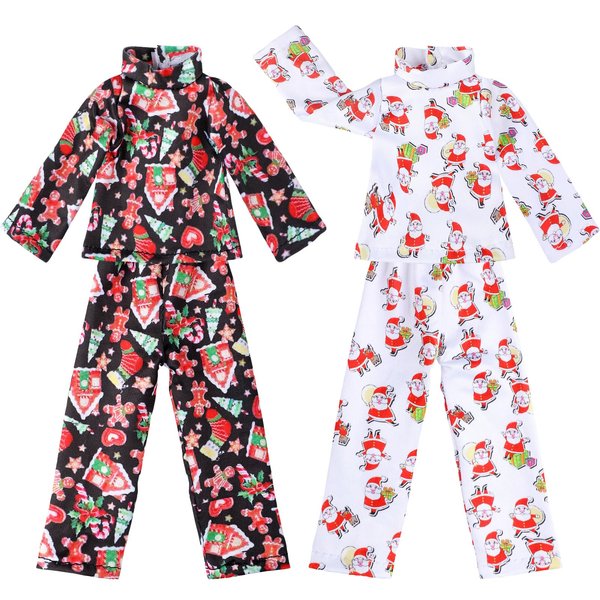 2 Pieces Christmas Elf Accessories Elf Doll Clothing Pajamas and Nightgown for Boys and Girls Elf Dolls, Christmas Tree and Socks Classic Style Sleepwear (Exquisite)