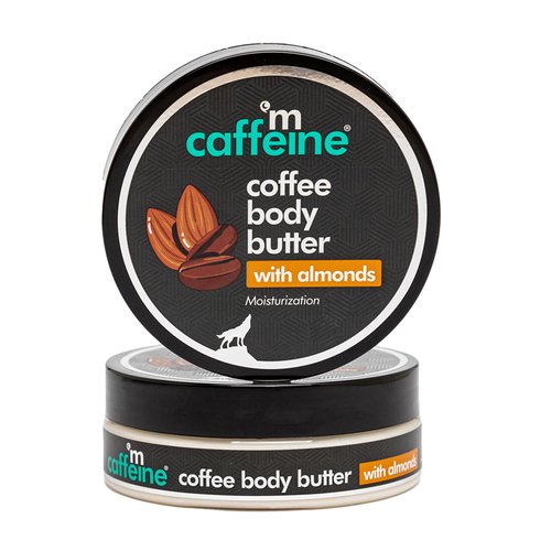 mCaffeine Coffee & Almonds Body Butter with Shea Butter for Deep Moisturization & Soft Skin -Nourishes Dry Skin | Non-Sticky Moisturizer | Coffee-Almond Aroma | Shea Body Butter for Women & Men -100 g
