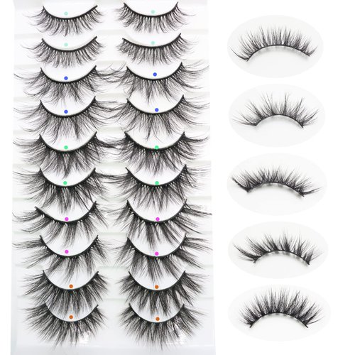 DAODER False Eyelashes Faux Mink Lashes Fluffy Wispy Lashes Natural Look Short Long Eyelashes Mixed 10 Pairs Soft Light Reusable Fake Eyelashes Pack (Fluffy Lashes Mixed)
