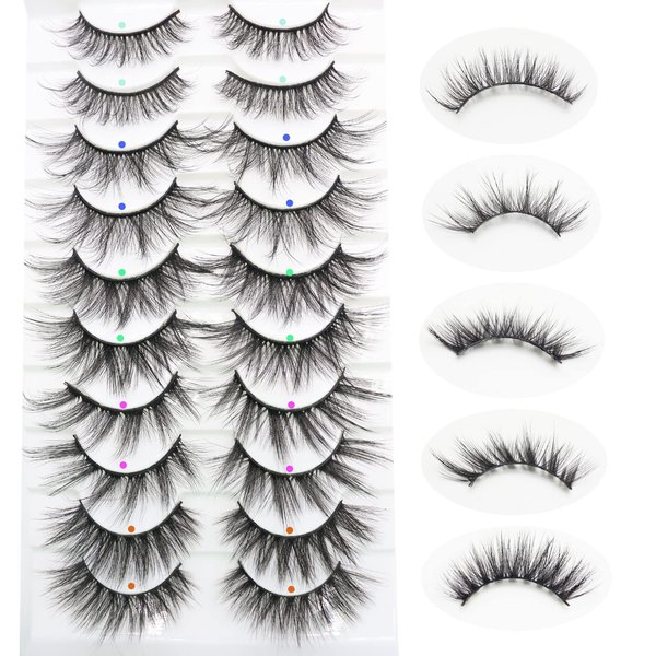 DAODER False Eyelashes Faux Mink Lashes Fluffy Wispy Lashes Natural Look Short Long Eyelashes Mixed 10 Pairs Soft Light Reusable Fake Eyelashes Pack (Fluffy Lashes Mixed)