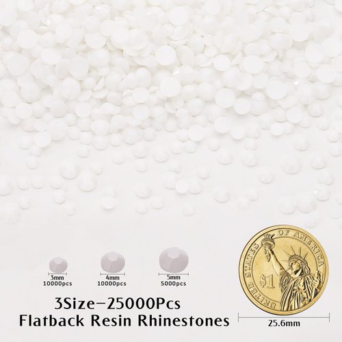 Duflash 25000Pcs White Resin Flatback Rhinestone, 3mm 4mm 5mm Rhinestones Wholesale Bulk,Jelly Resin Rhinestones for Crafts DIY Design, Tumblers, Clothes, Makeup, Nail Art