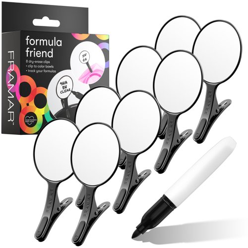 FRAMAR Formula Friend Clips 8 Pack – Easy Wipe Dry Erase Labels That Clip To Hair Dye Bowl, Rubberized Matte Grip & Marker, Clip For Hair Color Bowl, Hair Toner Formulas, Color Bowls For Hairstylist
