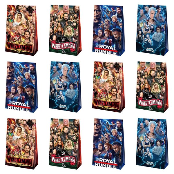 12PCS Wrestling Party Supplies Wrestling Themed Party Bags for Boys Girls Kids Party Decorations (WWE bags)