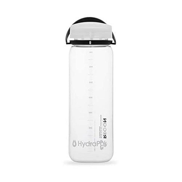 Hydrapak Recon - 50% Recycled Plastic Water Bottle, Eco Friendly & BPA Free, Smooth Flow Twist Cap, Easy Carry (25 Oz, Clear/Black & White)