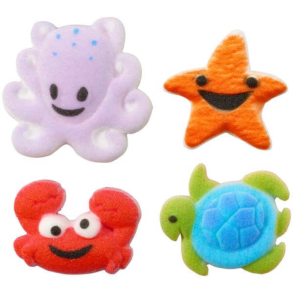 Lucks Dec-Ons Molded Sugar/Cup-Cake Topper, Sea Buddies Assortment, 1 1/4-1 3/4 Inch, 146 Count