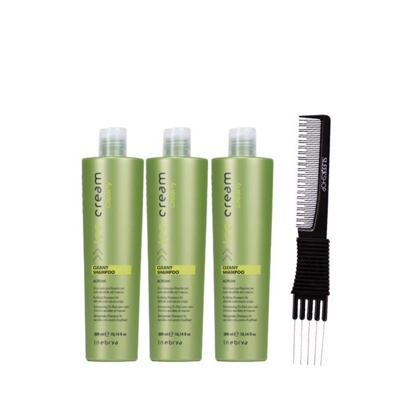 kuss Ice Cream Cleany Shampoo (10.14 oz) with Teasing Comb (Pack of 3)
