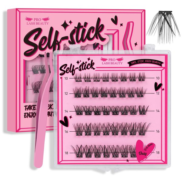 Self Adhesive Eyelashes 40Pcs Lash Clusters Self Stick Lashes Reusable Self-adhesive Lashes No Glue Cluster Lashes Easy for Use(Daisy,D-10-18mix)
