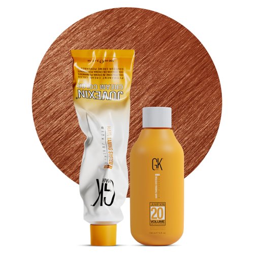 GK HAIR Global Keratin Golden Copper Light Blonde 8.43 Hair Color Cream Tube (3.4 Fl Oz/100ml) + 20 Volume Developer (5 Fl Oz/150ml) - Professional Permanent Long Lasting Toner Dye