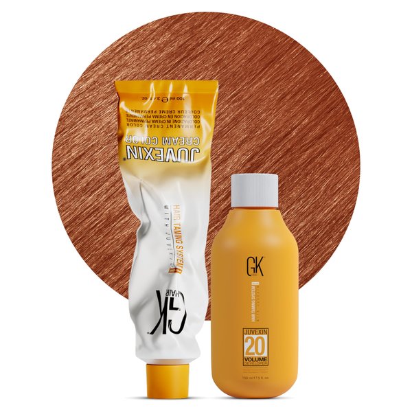 GK HAIR Global Keratin Golden Copper Light Blonde 8.43 Hair Color Cream Tube (3.4 Fl Oz/100ml) + 20 Volume Developer (5 Fl Oz/150ml) - Professional Permanent Long Lasting Toner Dye