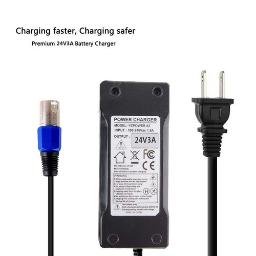 24V 3A Charger, Battery Adapter, Mongoose, Jazzy, GT, eZip, Go-Go Elite Traveller, Shoprider, Jazzy Select 6 Ultra