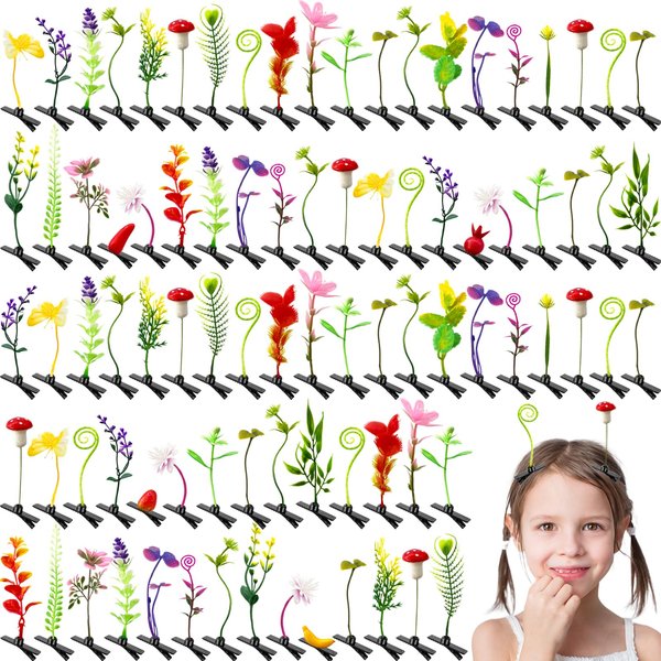 100 Pieces Bean Sprout Hair Clips,Mixed Style Plant Hairpins,Funny Plant Hairpins Hair Accessories for Women,Girls,Kids,Home Party,School