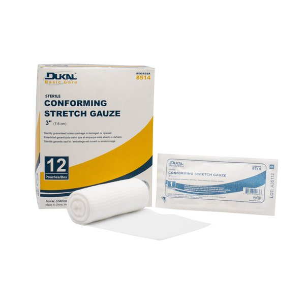 Dukal 8514 Rolls Basic Care Conforming Stretch Gauze Bandage, 3", Sterile