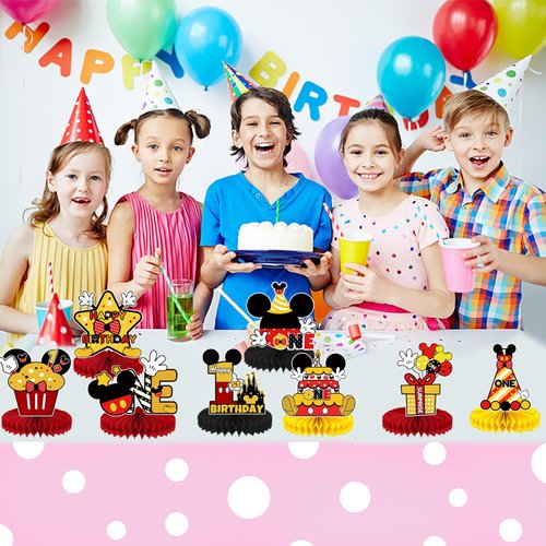 8Pcs Mouse Birthday Party Supplies for Mickey,Mickey Honeycomb Centerpieces,Cartoon Mouse Theme 3D Table Decorations (ONE)