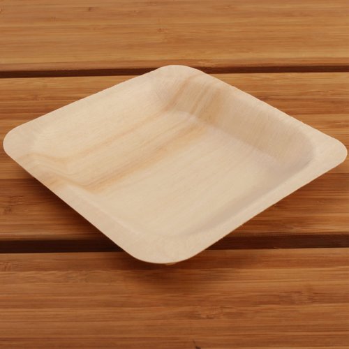 BambooMN - 4.5" x 4.5" x 0.6" Disposable Wood Square Plates/Dishes - 100 Pieces