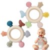 AULEGE 2 Packs Baby Teething Toy for Babies 0-3-6-12,18 Months, BPA Free Silicone & Natural Beech Baby Teething Ring for Teething Relief, Wooden Ring Toy for Newborn Boys, Girls