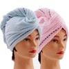 CC CAIHONG Microfiber Hair Towel Wraps for Women [2 Pack] Quick Dry Anti-frizz Head Turban with Button for Long Thick & Curly Hair, Super Absorbent Soft - (Blue & Pink)