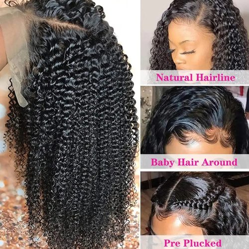 SUNTU 13X6 Curly Lace Front Wigs HD Transparent Lace Frontal Wig for Black Women 180 Density Glueless Lace Front Wigs Pre Plucked Bleached Knots with Baby Hair Brazilian Human Hair Wigs(24 Inch)