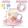 ROYAL BLUEBONNET Paper Tea Cup Set, 24 Disposable Teacups with Handles & Saucers, Floral Design for Hot & Cold Drinks, Tea Party Decorations, Tableware