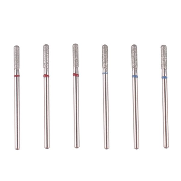 MZCMSL 6pcs Cylinder Cuticle Bits, Safety Manicure Drill Bits for Nail Prep, 3/32 Shank Diamond Nail Bits (Fine & Medium)