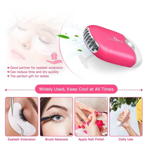 Shmian Eyelash Cleaning Kit for Lash Extension, Rose Mini Portable USB Lash Fan + 50 Lash Shampoo Brushes+1 Nose Blackhead Facial Cleansing Brush+1 Plastic Rinse Bottle-Eyelash Extension Supplies