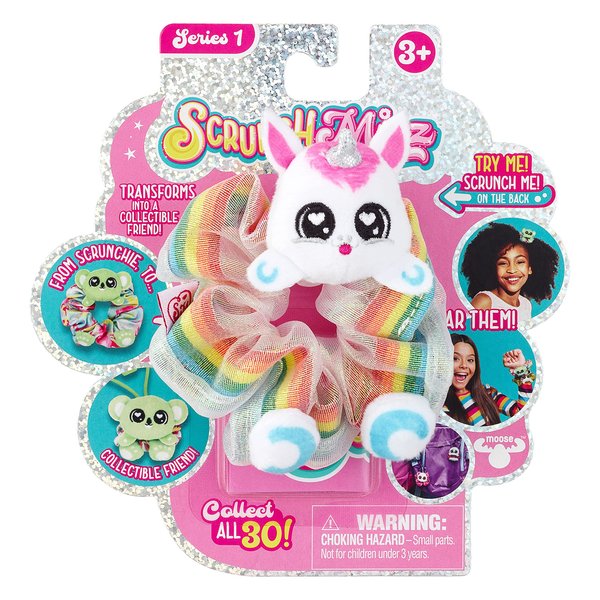 ScrunchMiez Single Surprise Pack, Magically transforms from Hair Scrunchie to Cute Plush Friend as Well as Backpack Clip. So Many Characters to Collect & wear.,(ID96524)