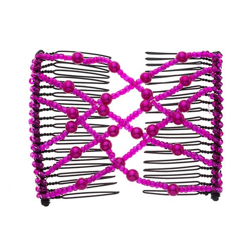 Ruihfas Easy Stretch Comb Beaded Double Stretching Combs Hair Styling Accessories for Women Girls Hair Bun Maker (Rose)