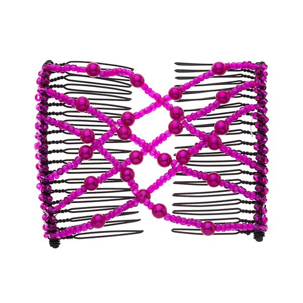 Ruihfas Easy Stretch Comb Beaded Double Stretching Combs Hair Styling Accessories for Women Girls Hair Bun Maker (Rose)