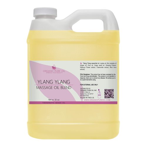 Ylang Ylang Massage Oil Blend - 100% Natural, Organic Sourced, Non-GMO, Ylang Essential Oil Mix of Jojoba, Argan, Grapeseed & More - 32 oz Bulk - Aphrodisiac, Deep Tissue, Muscles, Sensual Relaxation