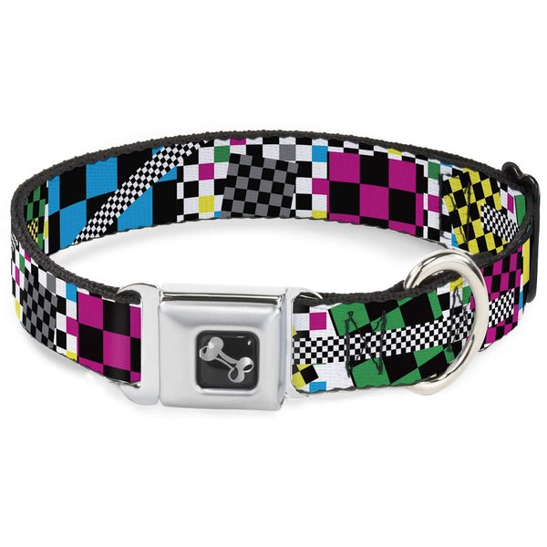 Buckle-Down Funky Checkers Black/White/Neon Dog Collar Bone, Small/9-15"