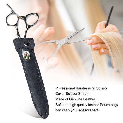 Scissors Bag Genuine Leather Scissors Safety Sheath Bag Stylist Scissors Cover Protector Barber Shears Hair Scissor Sheath for Hairdressers Pack of 2 (HJ-BHT01-Grey)