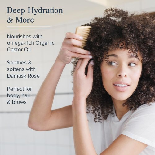 HERITAGE STORE Rose Castor Oil Nourishing Hair Treatment - Deep Hydration for Hair, Body Care and Brows - Cold Pressed Organic Castor Oil, Organic Rose Oil, Damask Rose - Vegan, 60-Day Guarantee, 2oz