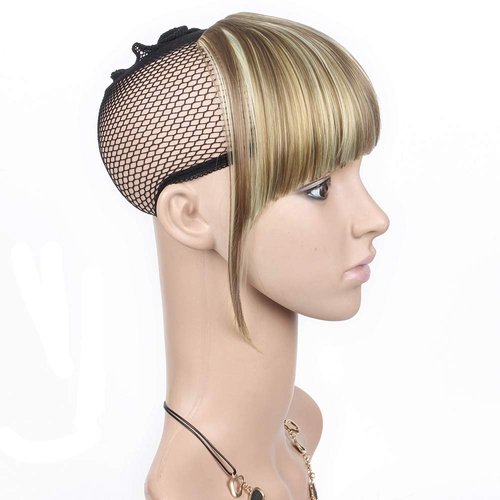 LEEONS Fringe Bangs Synthetic Hair Extensions Clip in Bangs 6" Short Straight Hairpiece Front Neat Bang Two Side Blonde(18H613#)