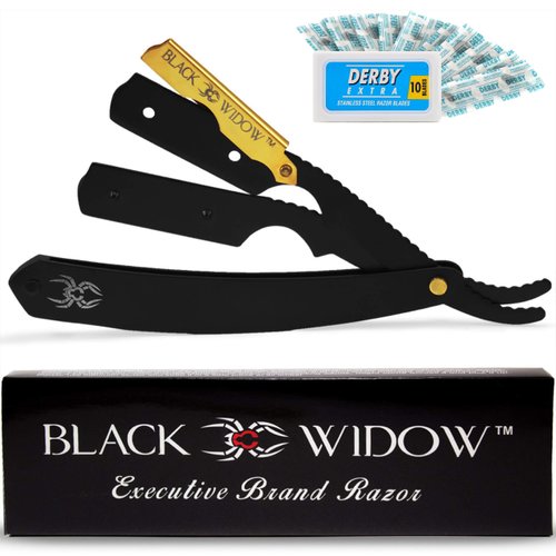 Professional Straight Edge Razor - Compatible with Straight Razor Edge for Barber - By Black Widow (1.5mm) (Gold)