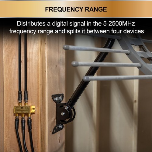GE Digital 4-Way Coaxial Cable Splitter, 2.5 GHz 5-2500 MHz, RG6 Compatible, HD TV, Satellite, High Speed Internet, Amplifier, Antenna, Gold Plated Connectors, Corrosion Resistant, 2 Pack 73759