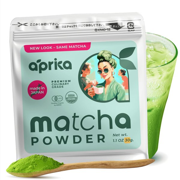 Matcha Powder from Japan, Organic Matcha Green Tea Powder, No Sugar Added Matcha Tea Powder for Matcha Latte, Japanese Green Tea Matcha - Premium Culinary Grade Te Matcha Organic - 1 oz/ 30g - by AprikaLife