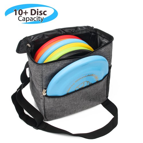 Windspeed Cadet Disc Golf Bag, Portable Waterproof Disc Golf Bag with 10 Discs Capacity, Pro Disc Golf Bag Small with Adjustable Strap, Starter disc Golf Bag for Women and Men (Grey) (rectangle)