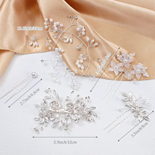 10 Pieces Wedding Rhinestone Clip Bride Hair Comb Set Bridal U Shaped Pearl Hair Clip Crystal Silver Hair Pins Flower Clip Head Pieces Pearl Wedding Hair Vine for Bride Bridesmaid Hair Accessories