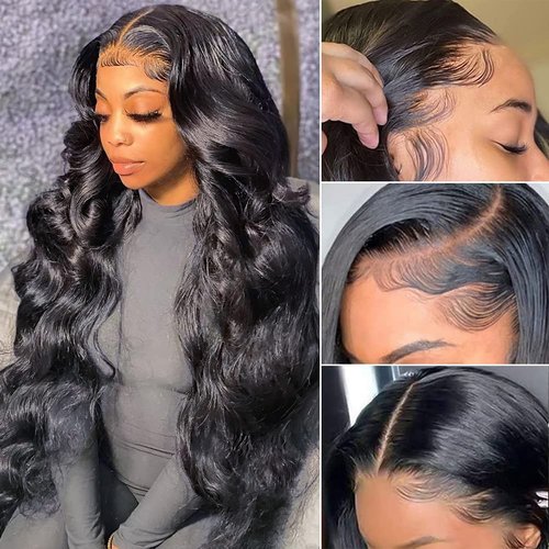 GUART Body Wave Lace Front Wigs Human Hair 180% Density 13x6 HD Lace Frontal Wigs for Black Women Human Hair Lace Front Wigs Glueless Wigs Human Hair Pre Plucked with Baby Hair Natural Black 24 Inch