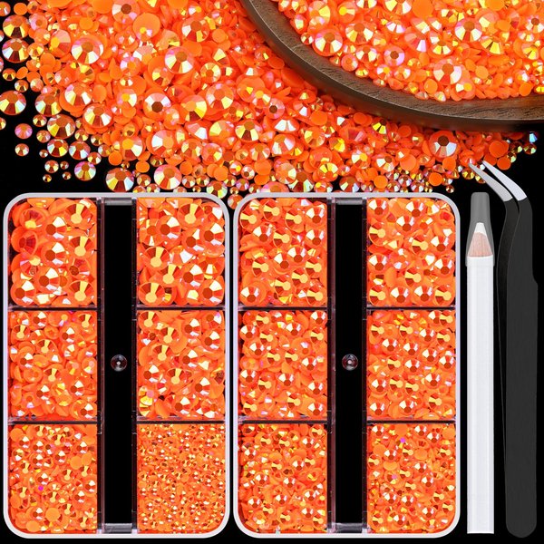BELLEBOOST Resin Rhinestones Kits, 2/3/4/5/6mm Flatback Jelly Rhinestones, 2 Box Orange AB Non Hotfix Crystal Gems for DIY Crafts Mugs Bottles Tumblers Clothes Makeup Nail Manicure
